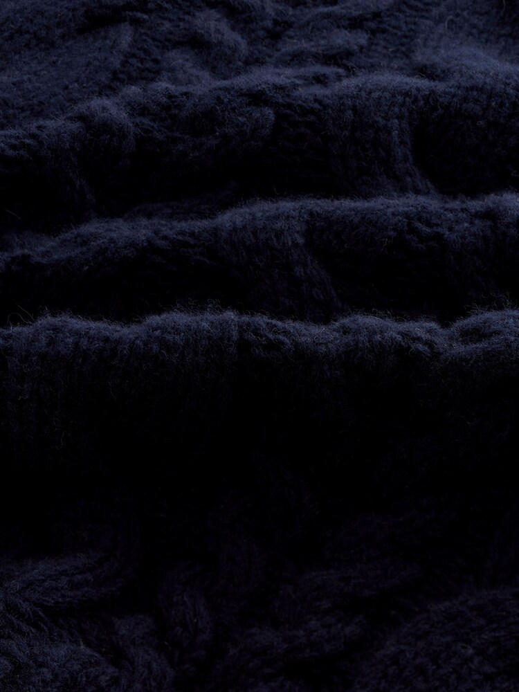Navy Blue Regular Signature Italian Cashmere Cable Hi-Crew Neck Jumper - Image 6 of 6