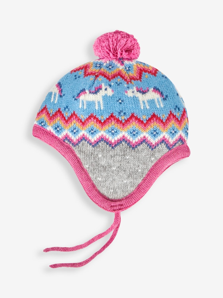JoJo Maman Bébé Grey Unicorn Fair Isle Pattern Hat - Image 1 of 2