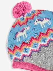 JoJo Maman Bébé Grey Unicorn Fair Isle Pattern Hat - Image 2 of 2