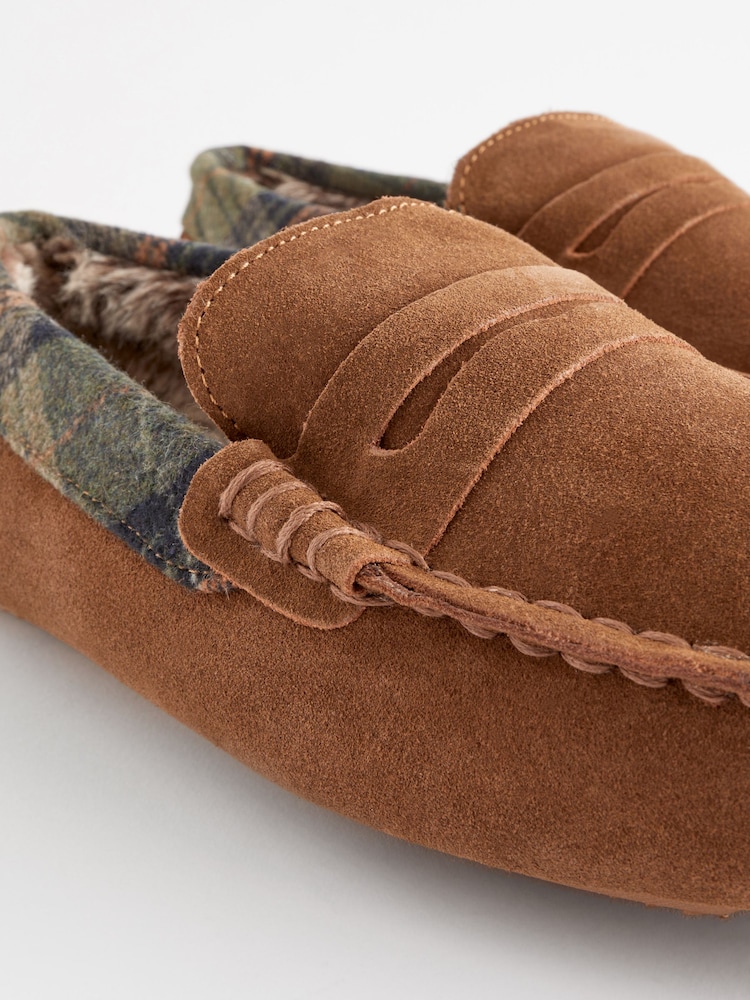 Tan Brown Luxury Signature Suede Moccasin Slippers - Image 6 of 6