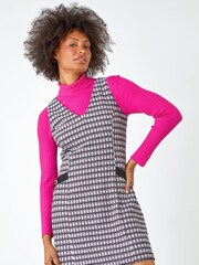 Dusk Pink Sleeveless Houndstooth Stretch Dress - Image 2 of 5