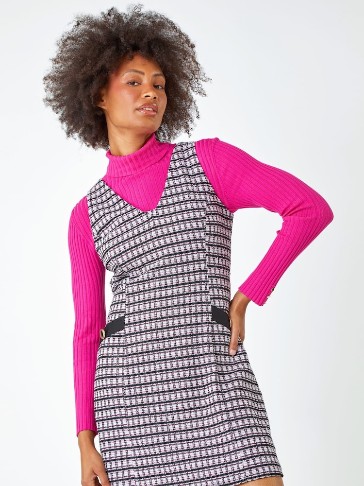 Dusk Pink Sleeveless Houndstooth Stretch Dress - Image 2 of 5
