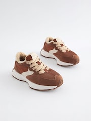 Tan Brown Borg Lined Lace-Up Chunky Trainers - Image 1 of 5