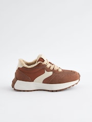Tan Brown Borg Lined Lace-Up Chunky Trainers - Image 2 of 5