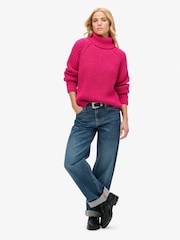 Superdry Hyper Magenta Pink Slouchy Stitch Roll Neck Knit Cardigan - Image 2 of 4