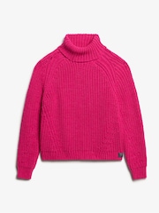Superdry Hyper Magenta Pink Slouchy Stitch Roll Neck Knit Cardigan - Image 4 of 4