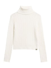 Sehr weiches Gewebe in Ecru - Superdry figurbetonter Rollkragenpullover mit Zopfmuster - Bild 5 von 6