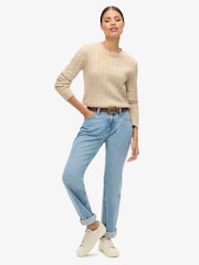 Superdry Safari Beige Marl Fitted Cable Crew Neck Jumper - Image 1 of 5