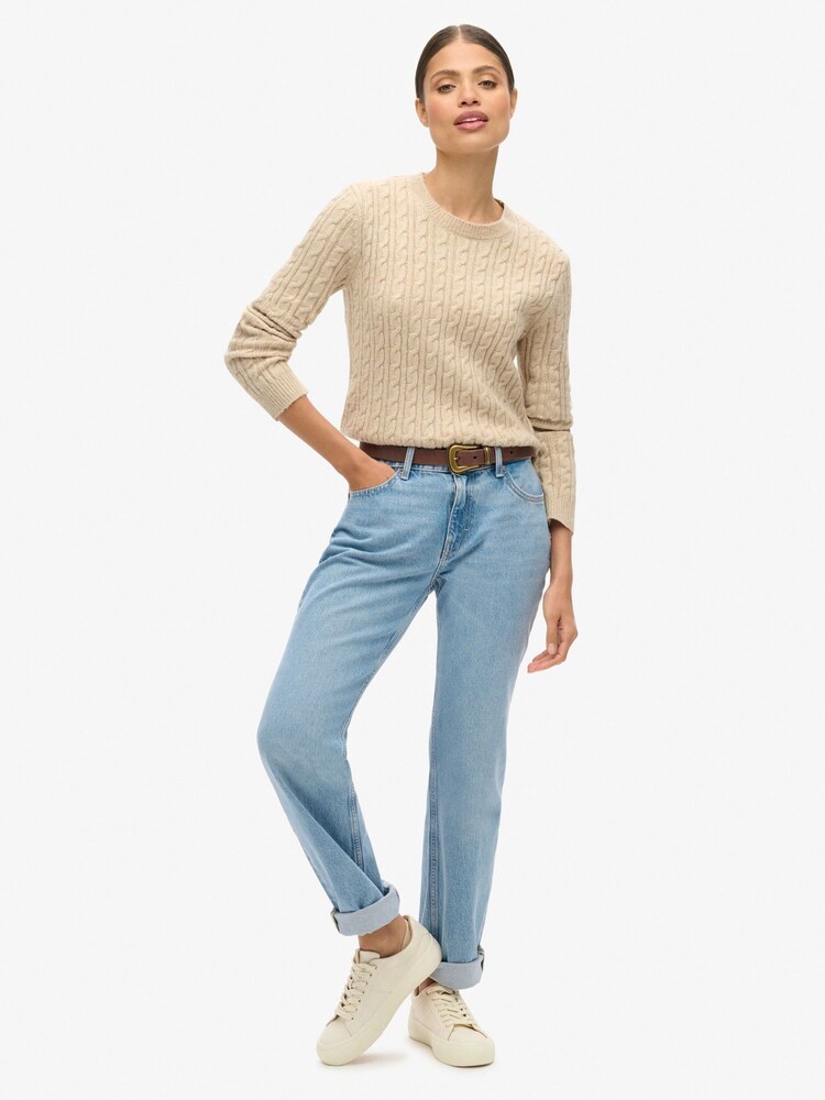 Safari Beige Marl - Superdry Prilagojeni kabel okrogel ovratnik; z okroglim ovratnikom pulover - Slika 1 iz 5 Safari Beige Marl - Superdry Prilagojeni kabel okrogel ovratnik; z okroglim ovratnikom pulover - Slika 1 iz 5