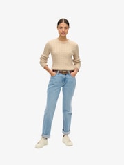 Superdry Safari Beige Marl Fitted Cable Crew Neck Jumper - Image 3 of 5