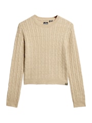 Superdry Safari Beige Marl Fitted Cable Crew Neck Jumper - Image 4 of 5