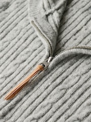 Superdry Cable Pale Grey Marl Cable Knit Zip Up Hoodie - Image 5 of 5