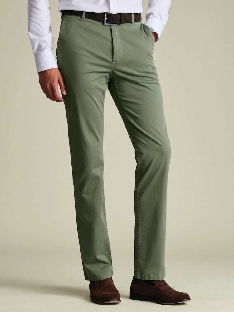 Charles Tyrwhitt Green Slim Fit Washed Chinos Trousers - Image 1 of 6 Charles Tyrwhitt Green Slim Fit Washed Chinos Trousers - Image 1 of 6