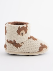 Brown Knitted Bear Warm Lined Slipper Boots - Image 2 of 6