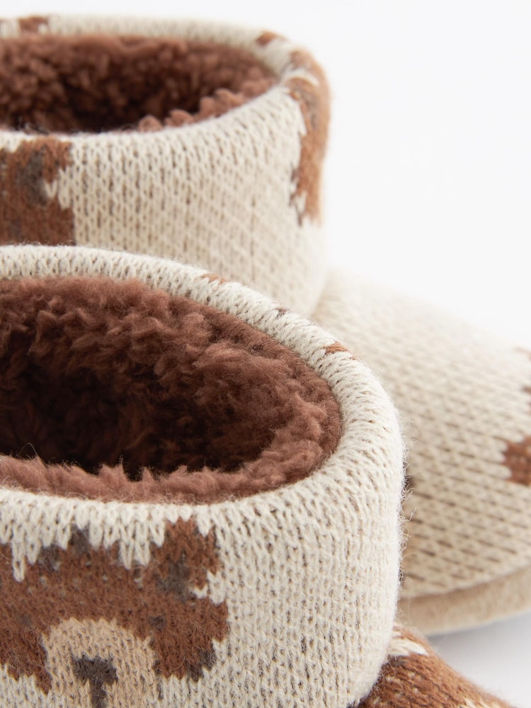 Brown Knitted Bear Warm Lined Slipper Boots - Image 6 of 6