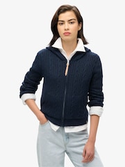 Superdry Nautical Navy Cable Knit Zip Up Hoodie - Image 1 of 5