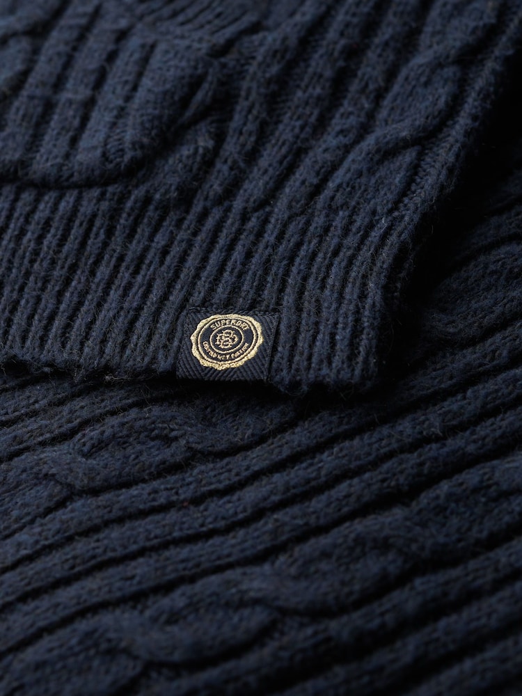 Superdry Nautical Navy Cable Knit Zip Up Hoodie - Image 5 of 5 Superdry Nautical Navy Cable Knit Zip Up Hoodie - Image 5 of 5