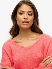 Superdry Coral Red Twist Oversized V-Neck Jumper - Image 2 of 2