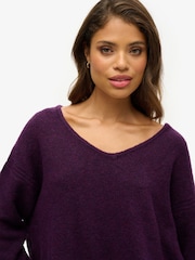 Superdry Deep Plum Purple Twist Oversized V-Neck Jumper - Image 4 of 4