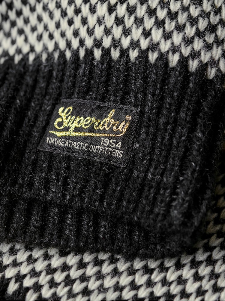 Superdry Black/Ecru Branded Pattern Crew Jumper - Image 4 of 4