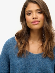 Superdry Admiral Blue Twist Oversized V-Neck Jumper - Image 1 of 5