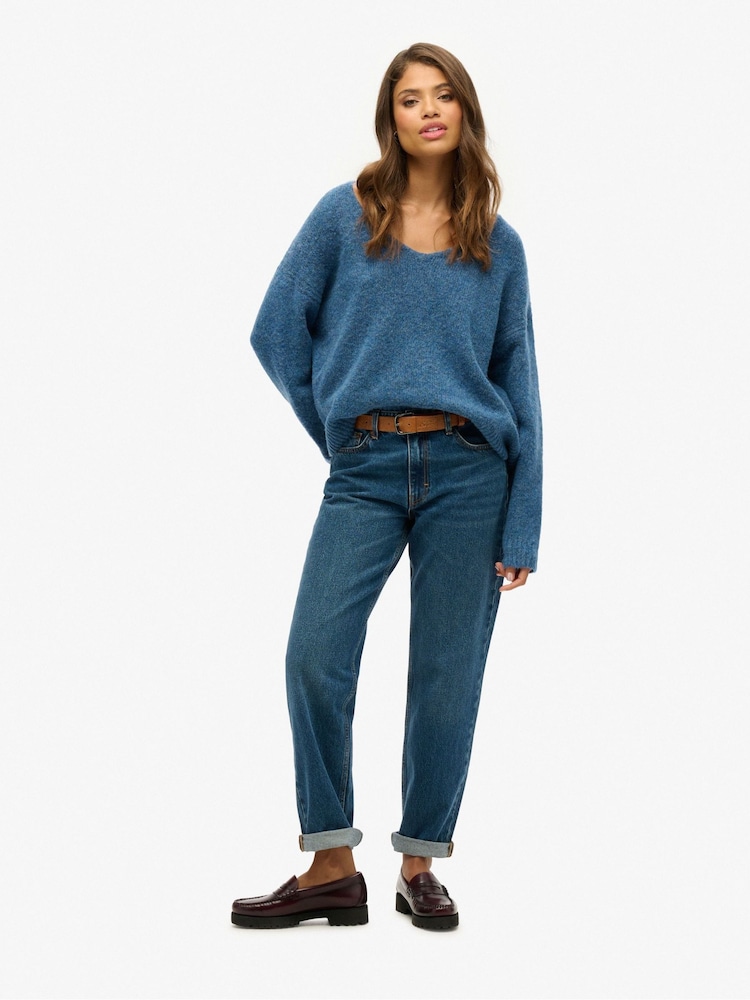 Superdry Admiral Blue Twist Oversized V-Neck Jumper - Image 2 of 5