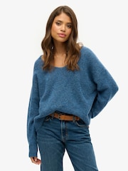 Superdry Admiral Blue Twist Oversized V-Neck Jumper - Image 3 of 5
