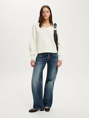 Cotton On White Softest Luxe Slouchy V-Neck Knit Jumper - Image 1 of 4