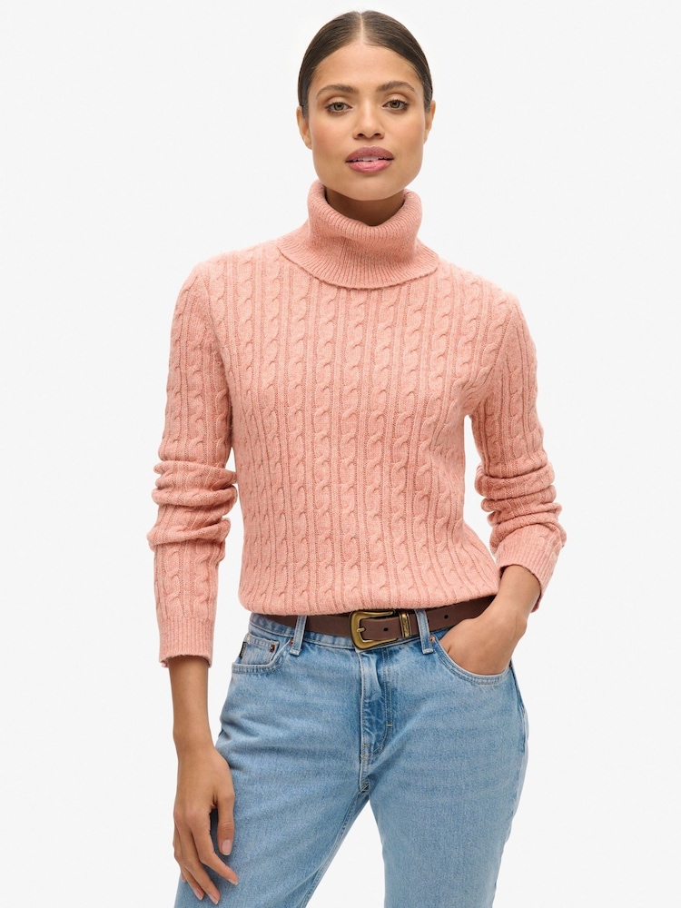 Superdry Dusty Rose Fitted Cable Roll Neck Jumper - Image 1 of 5