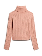 Superdry Dusty Rose Fitted Cable Roll Neck Jumper - Image 4 of 5