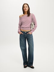 Cotton On Purple Sage Off Shoulder Long Sleeve Top - Image 1 of 4