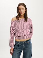 Cotton On Purple Sage Off Shoulder Long Sleeve Top - Image 2 of 4