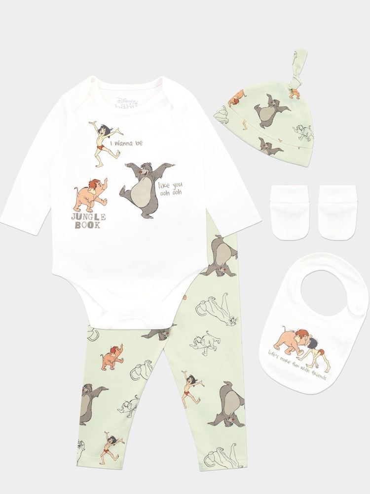 Character White/Cream Baby Jungle Book 100% Cotton Sleepsuit Bodysuit Hat And Bib Set - Image 1 of 5 Character White/Cream Baby Jungle Book 100% Cotton Sleepsuit Bodysuit Hat And Bib Set - Image 1 of 5