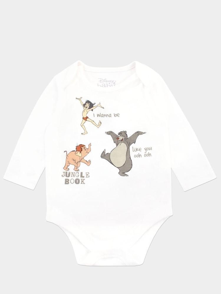 Character White/Cream Baby Jungle Book 100% Cotton Sleepsuit Bodysuit Hat And Bib Set - Image 2 of 5