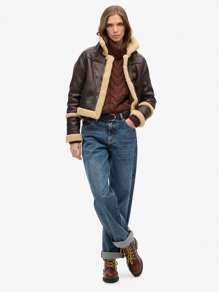 Superdry Brown Coffe Twist Chain Cable Knit Polo Jumper - Image 2 of 5