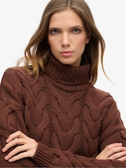 Superdry Brown Coffe Twist Chain Cable Knit Polo Jumper - Image 3 of 5