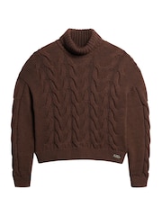 Superdry Brown Coffe Twist Chain Cable Knit Polo Jumper - Image 4 of 5
