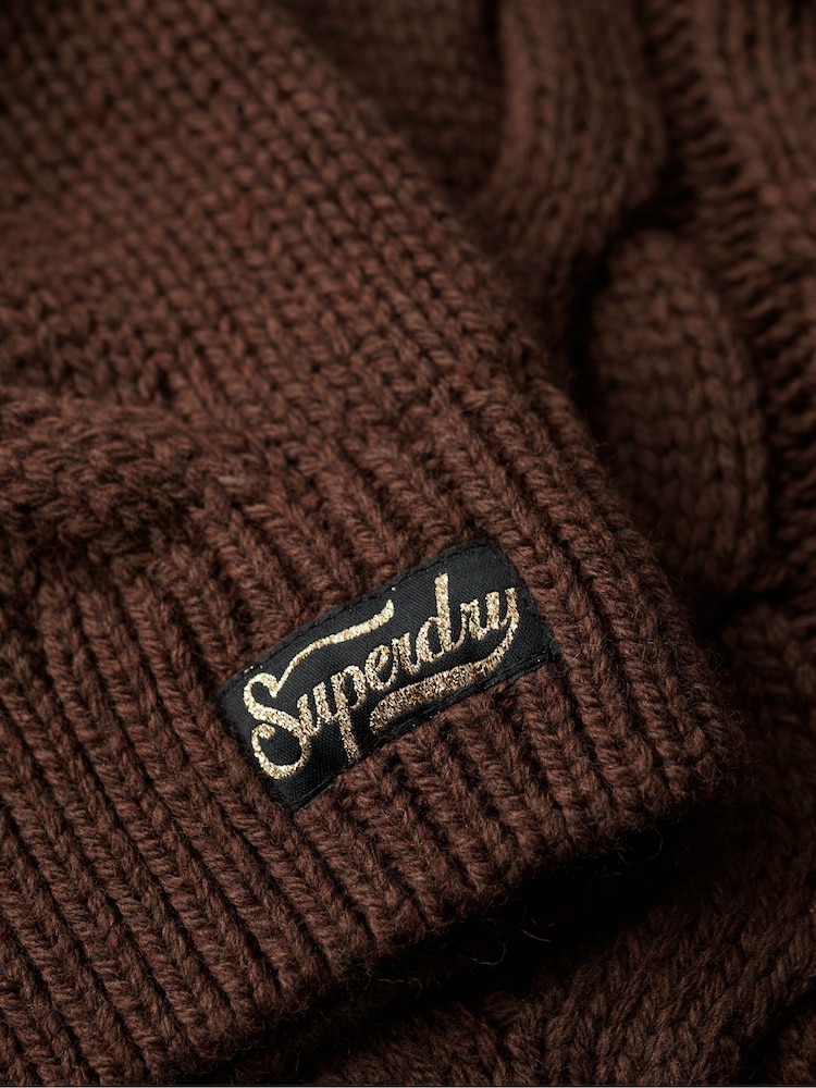 Superdry Brown Coffe Twist Chain Cable Knit Polo Jumper - Image 5 of 5