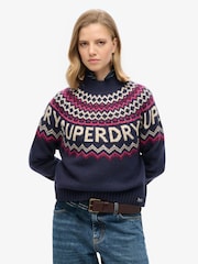 Superdry Island Navy Multi Fairisle Pattern Branded Jumper - Image 1 of 4