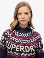 Superdry Island Navy Multi Fairisle Pattern Branded Jumper - Image 3 of 4
