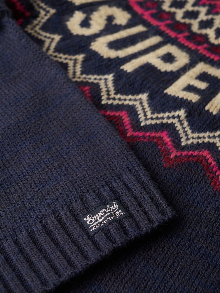 Superdry Island Navy Multi Fairisle Pattern Branded Jumper - Image 4 of 4