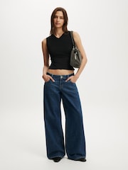 Cotton On Navy Blue Low Rise Wide Jeans - Image 9 of 9