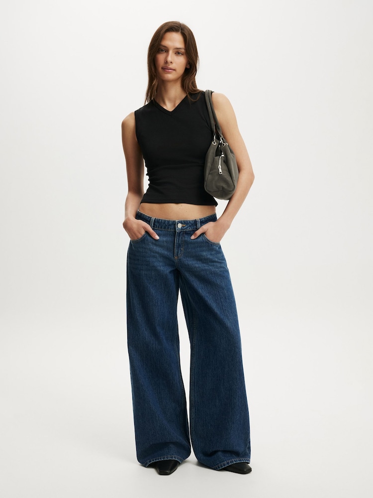 Cotton On Navy Blue Low Rise Wide Jeans - Image 9 of 9 Cotton On Navy Blue Low Rise Wide Jeans - Image 9 of 9