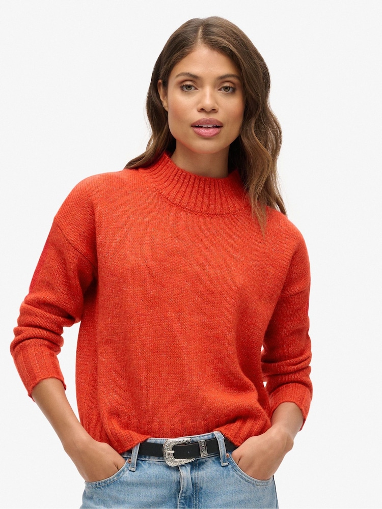 Superdry Grenadine Orange Essential Mock Neck Jumper - Image 1 of 5