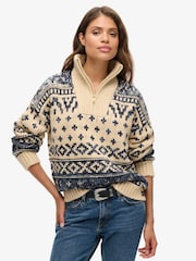 Superdry Island Ecru Ski Lodge Zip Neck Jumper - Image 1 of 5