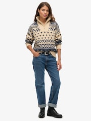 Superdry Island Ecru Ski Lodge Zip Neck Jumper - Image 3 of 5