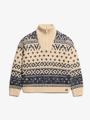 Superdry Island Ecru Ski Lodge Zip Neck Jumper - Image 4 of 5
