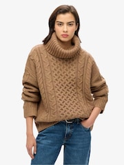 Superdry Caramel Twist Cable Roll Neck Jumper - Image 1 of 4