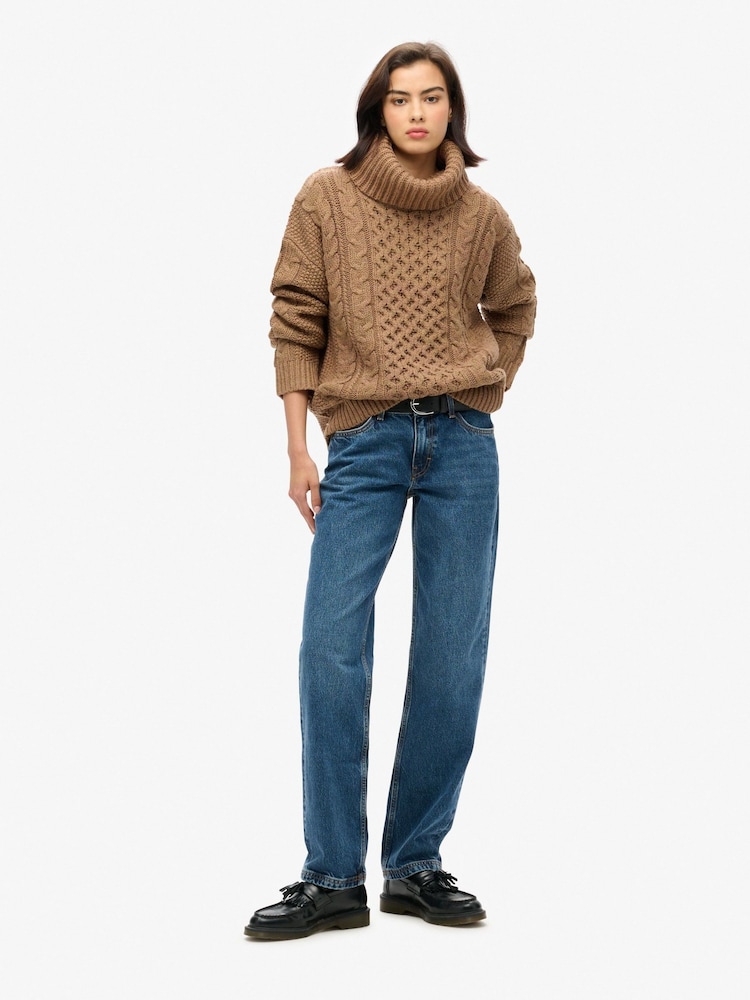Superdry Caramel Twist Cable Roll Neck Jumper - Image 2 of 4