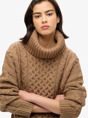 Superdry Caramel Twist Cable Roll Neck Jumper - Image 3 of 4